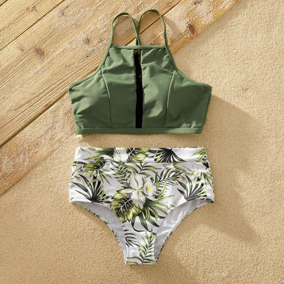 Palm Leaf Light Green Tankini Swimsuits