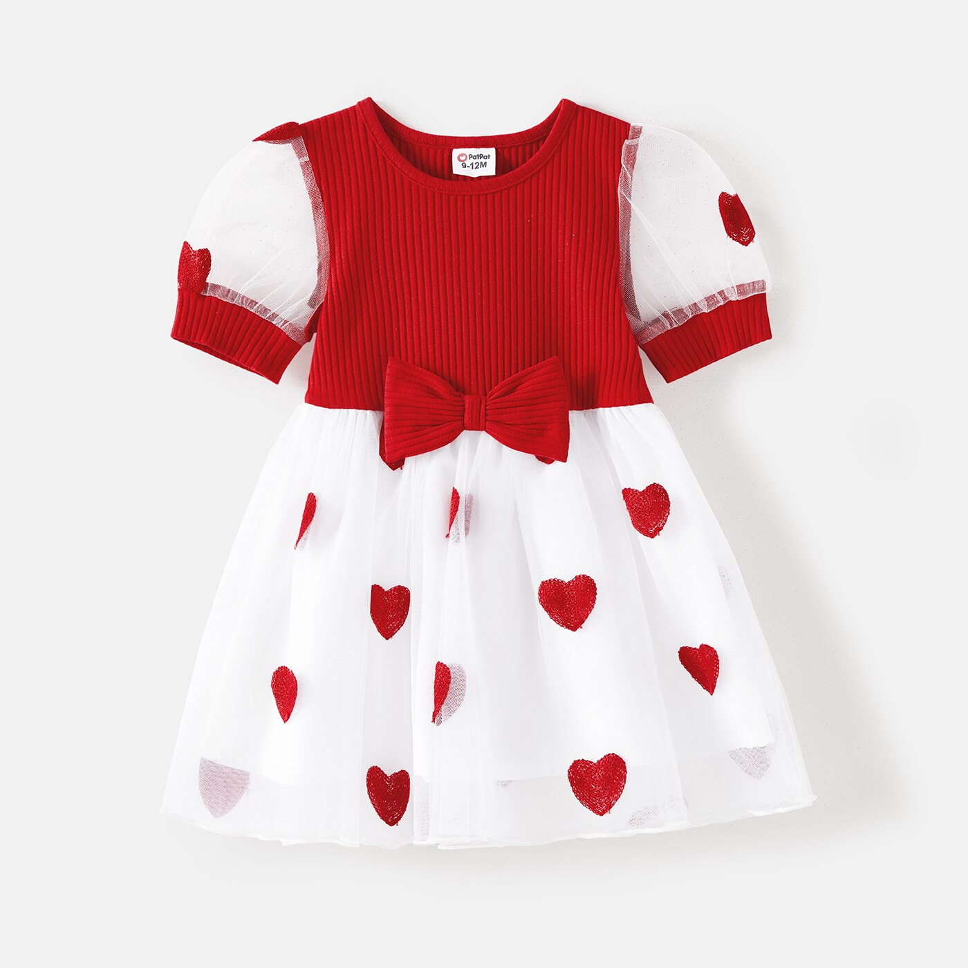 Cotton Ribbed T-shirt & Heart Embroidered Mesh Dress