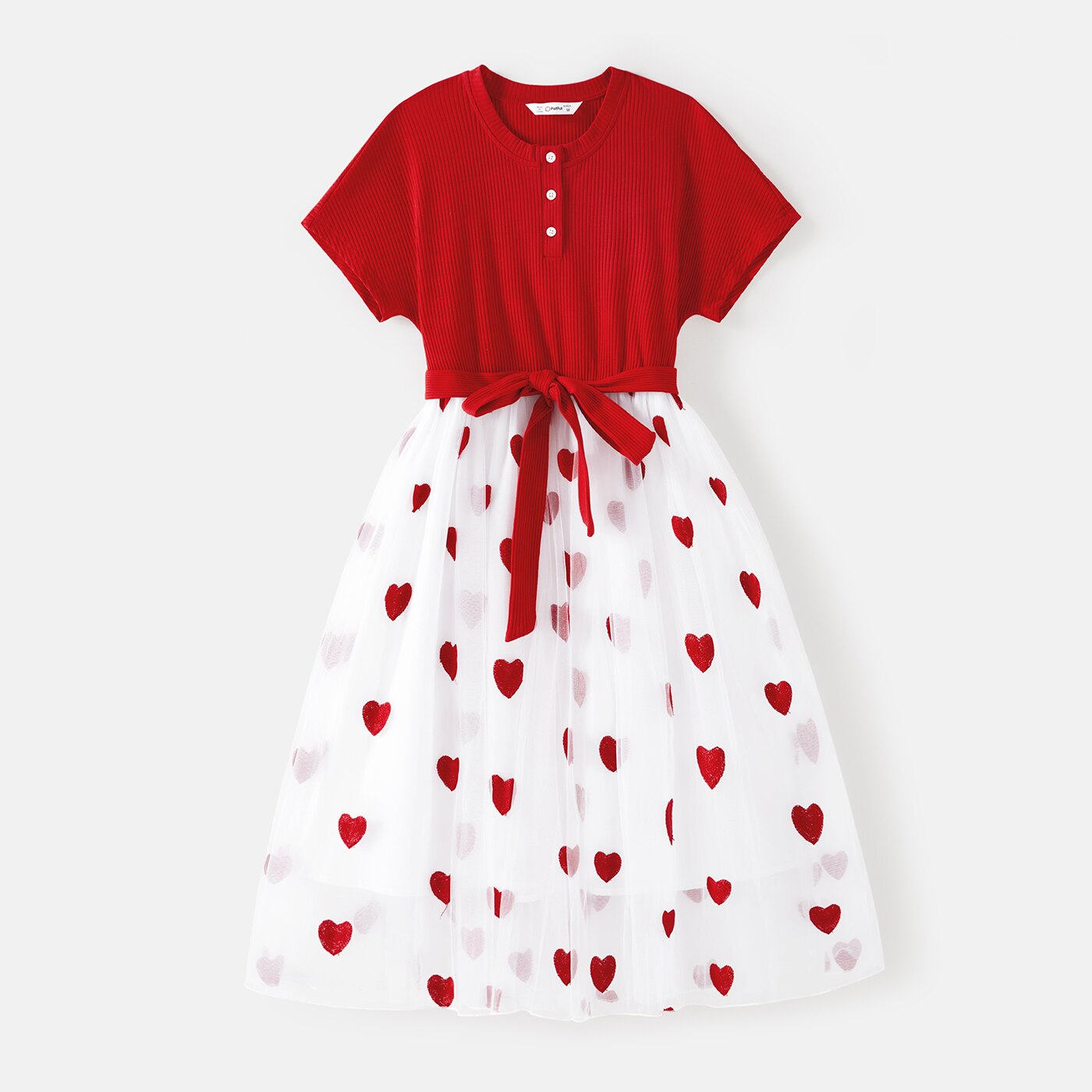 Cotton Ribbed T-shirt & Heart Embroidered Mesh Dress