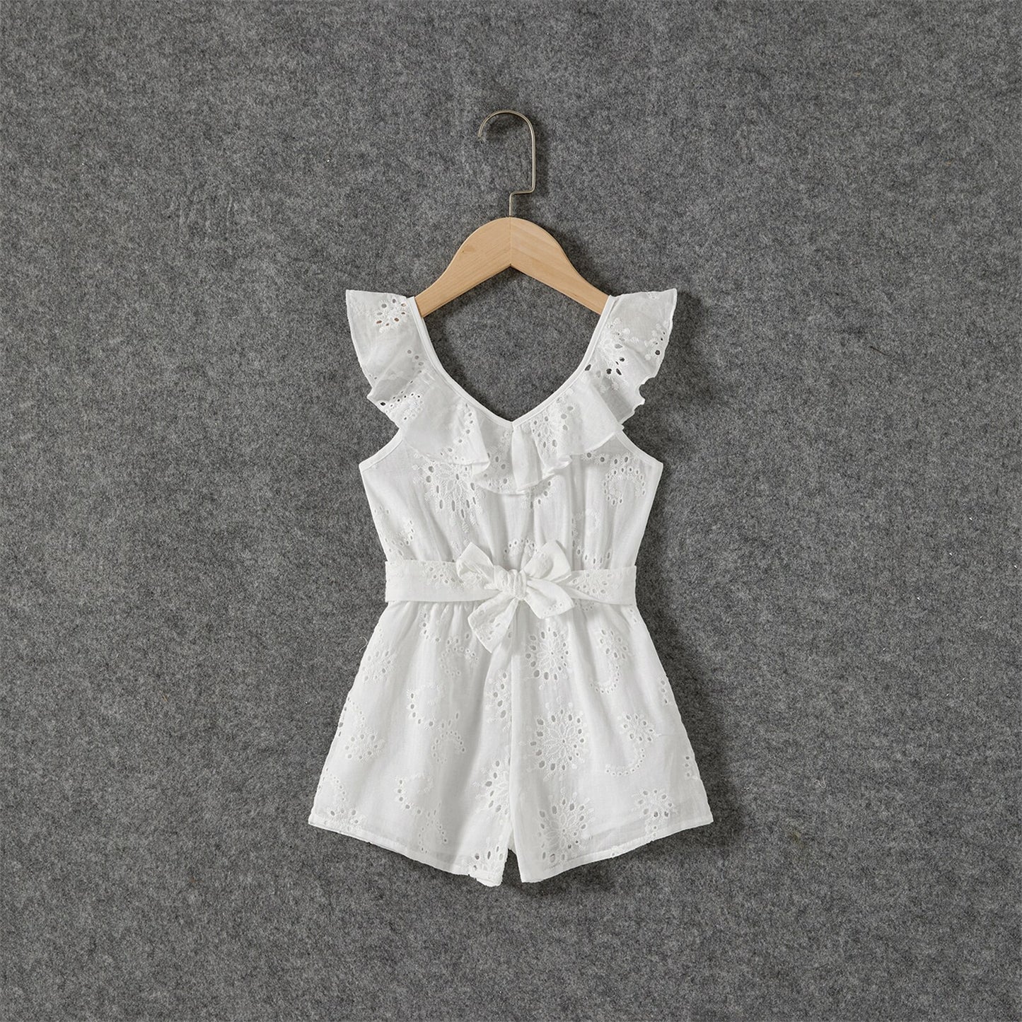 White Sleeveless Belted Rompers