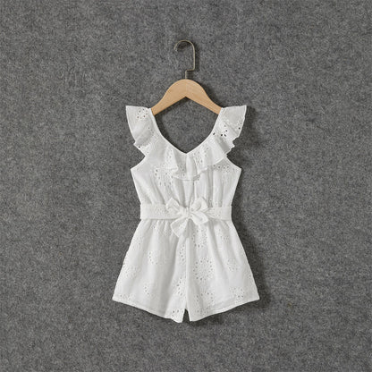 White Sleeveless Belted Rompers