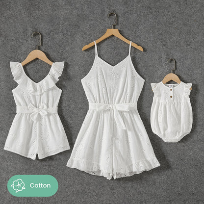 White Sleeveless Belted Rompers