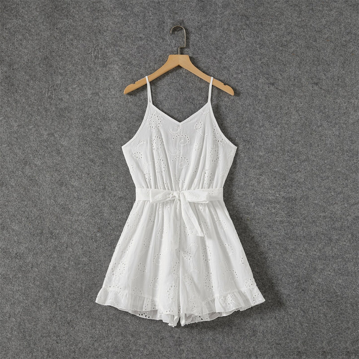 White Sleeveless Belted Rompers