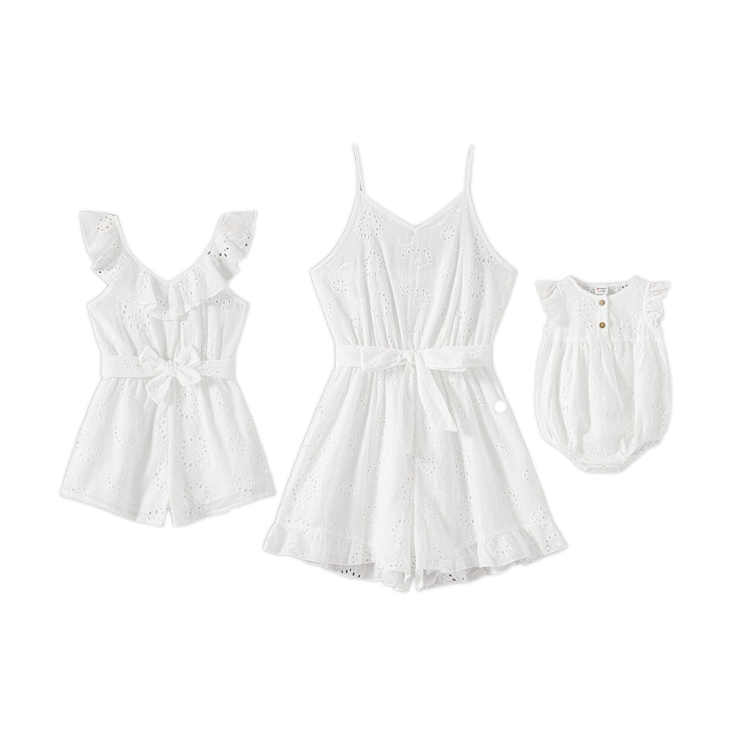 White Sleeveless Belted Rompers