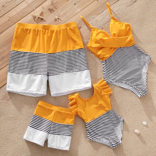 Striped Swim Shorts & Spaghetti Strap Swimsuits